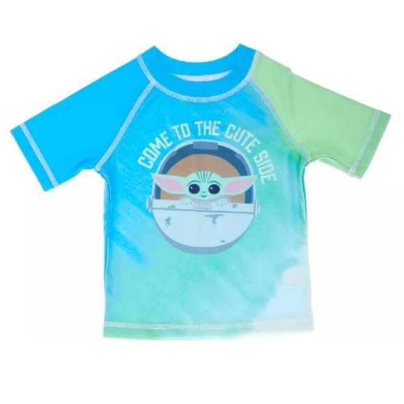 Boys Star Wars BABY YODA Come To The Cute Side Rash guard Swim Set Size 2T 3T 4T - Picture 2 of 3